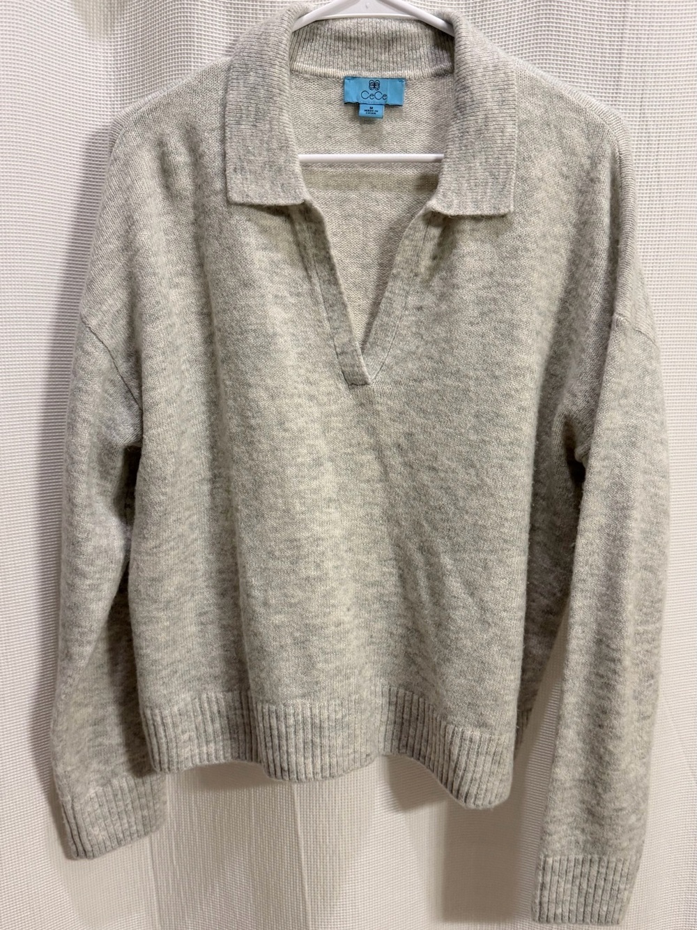 Soft Light Gray Polo V-Neck Sweater